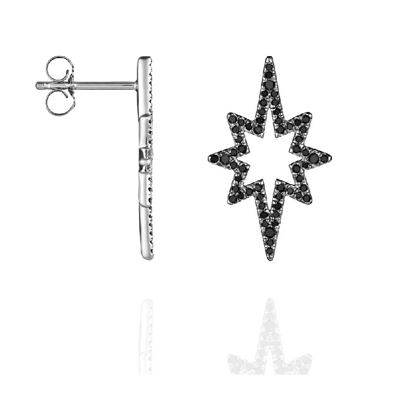 gold drop earrings for women -Black Diamond Star Earrings - 18k Gold