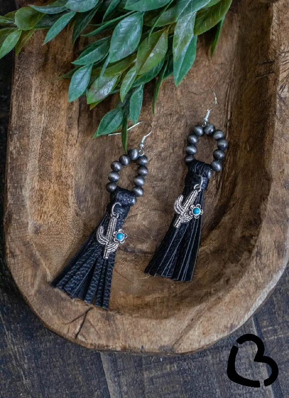 diamond stud earrings for women -The Bowie Navajo Pearl and Cactus Tassel Earrings