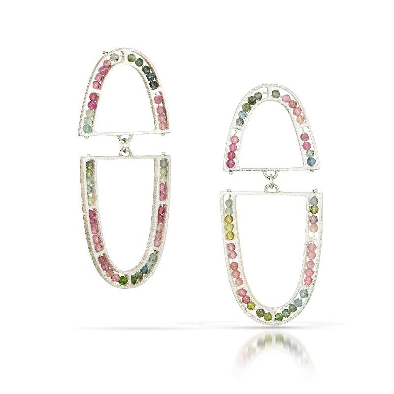 colorful hoop earrings for women -Segment Oval Arch Earrings