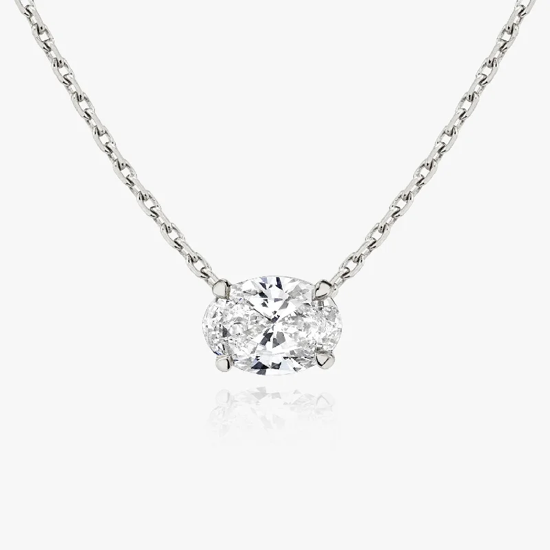 casual necklaces for women -Solitaire Oval 14K Whitegold Necklace w. Lab-Grown Diamond