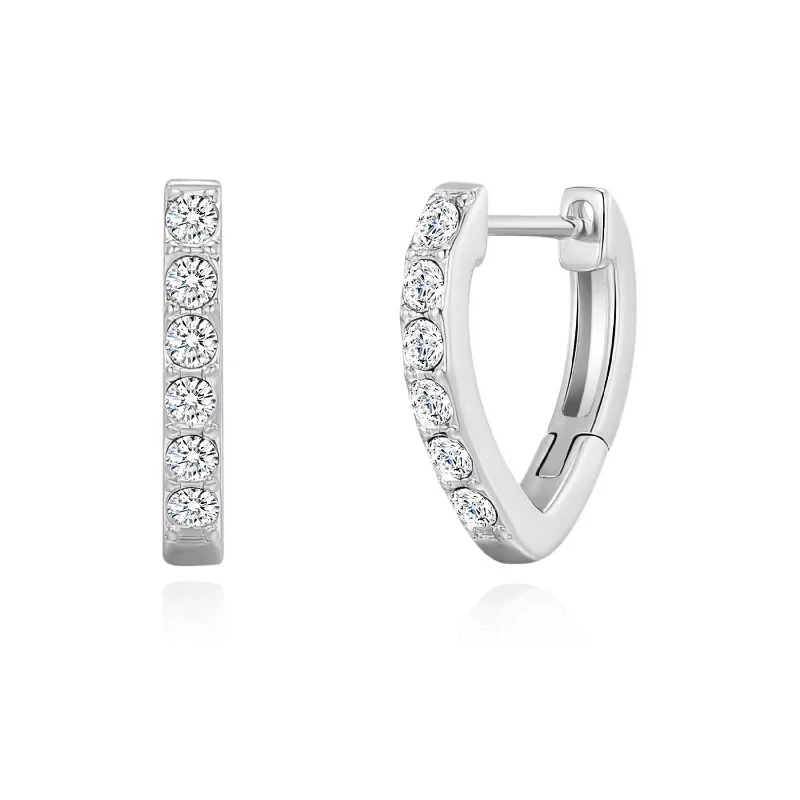 silver stud earrings for women -Silver Plated Huggie Hoop Earrings Created with Zircondia® Crystals