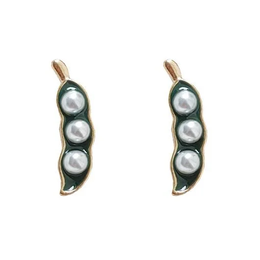 gemstone statement earrings for women -Green Pea White Pearl Beans Invisible Clip On Earrings