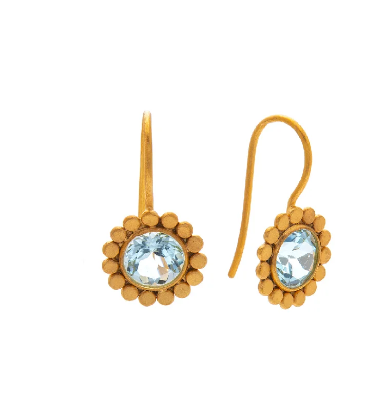 crystal stud earrings for women -Nava Zahavi Yellow Gold Blue Topaz Flower Earrings