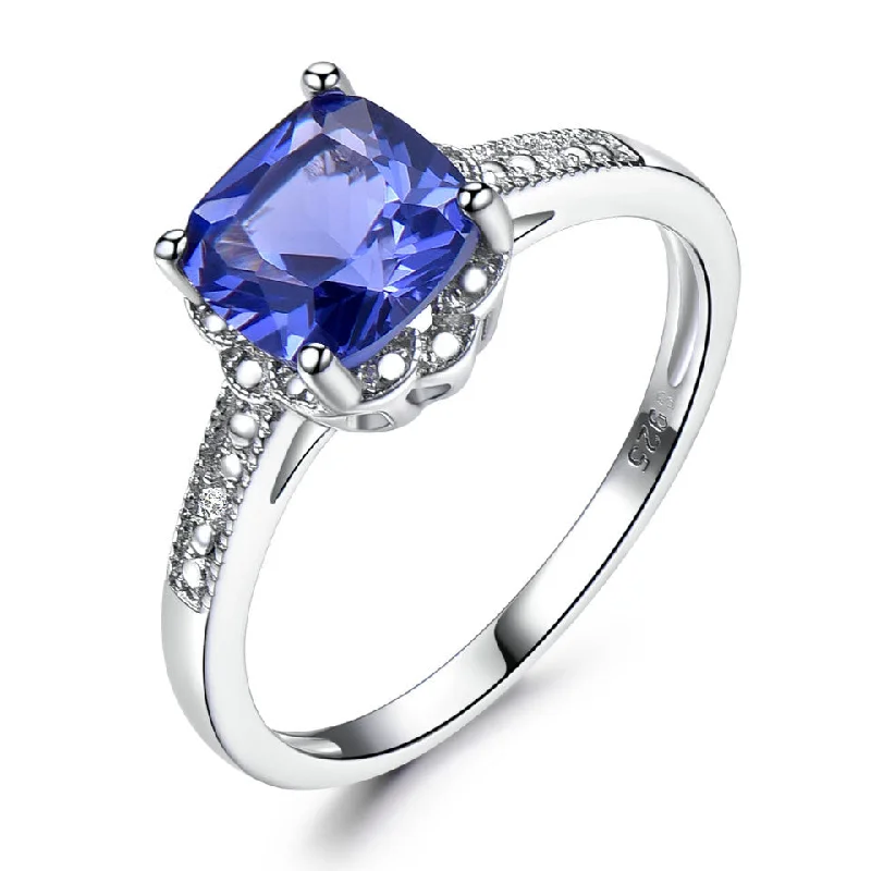 luxury diamond wedding rings -Latest Design Sterling Silver 925 Gemstone Jewelry Ring Blue Sapphire Women Ring  615724208673