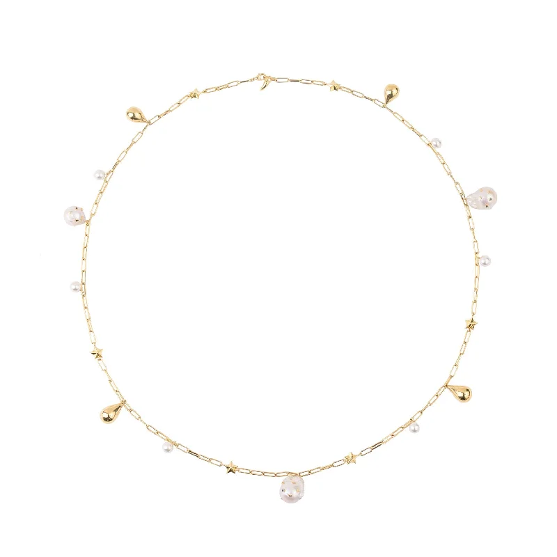 elegant diamond necklaces for women -Gold Plated Necklace w. Pearls