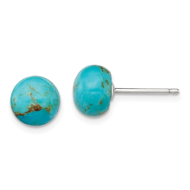 classic hoop earrings for women -8-8.5mm Button Turquoise Sterling Silver Stud Earrings