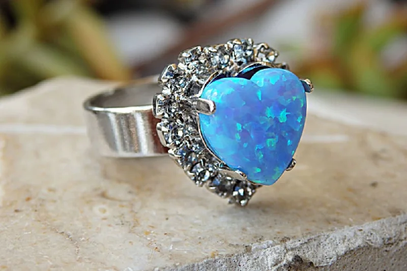 gemstone wedding rings -Heart Opal Ring