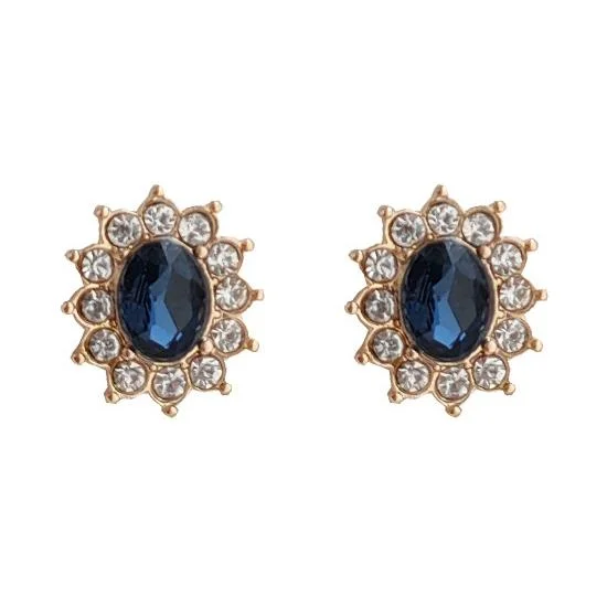 luxury gold earrings for women -Navy Blue Crystal Rhinestone Pave Invisible Clip On Earrings