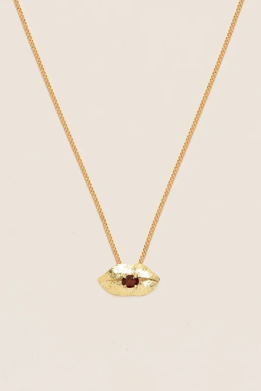 custom engraved necklaces -Lip 18K Gold Necklace w. Garnet