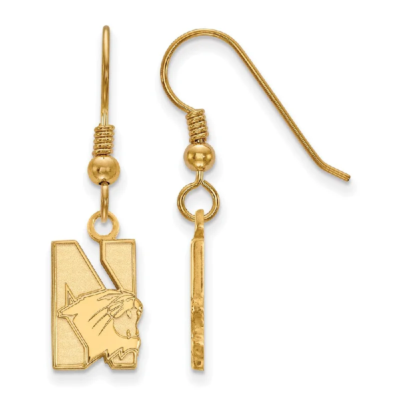 drop stud earrings for women -14k Gold Plated Silver Northwestern University Dangle Earrings