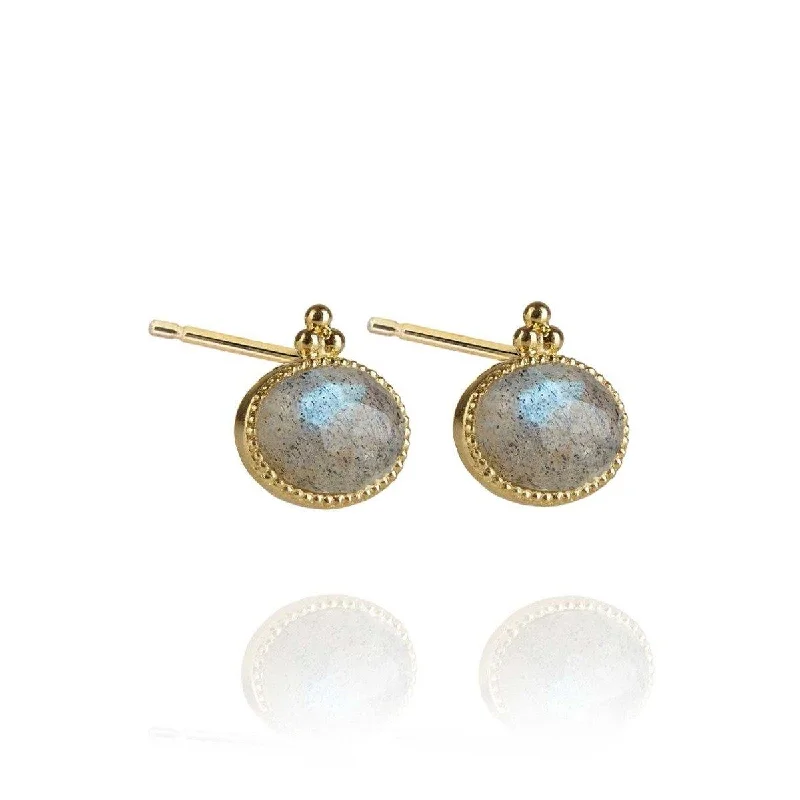 silver hoop earrings for women -Large Precious Studs Labradorite - 18K Gold