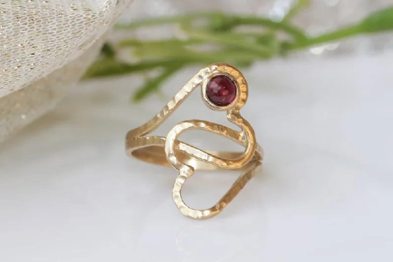 classic wedding rings for women -GARNET HEART RING