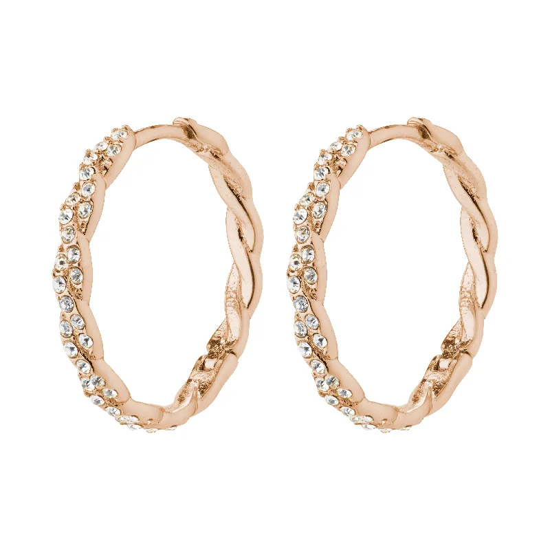 gold earrings for women -EZO twirled crystal hoops rosegold-plated