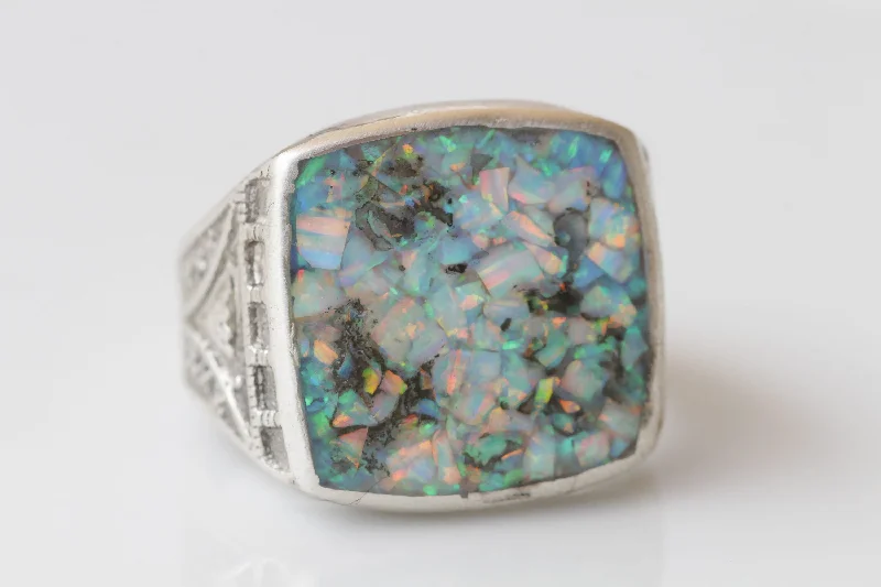 custom diamond rings for women -BLUE OPAL Ring