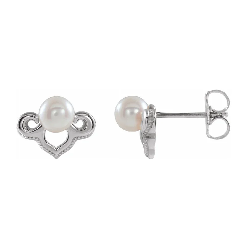 oversized earrings for women -14K White or Yellow Gold Freshwater Cultured Pearl Earrings, 10 x 7mm