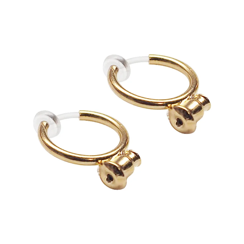 modern earrings for women -Gold Invisible Clip On Hoop Earrings Converters