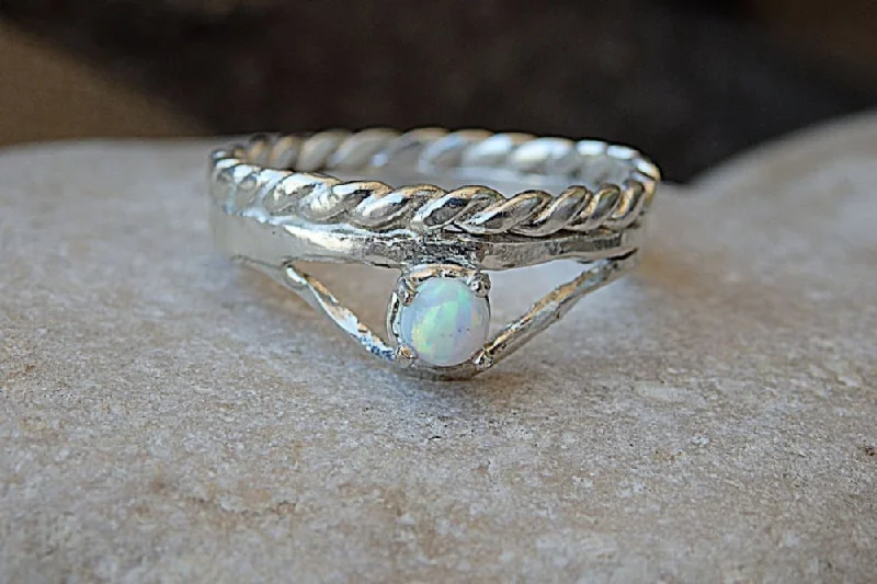 cushion-cut rings for women -Opal Silver Ring