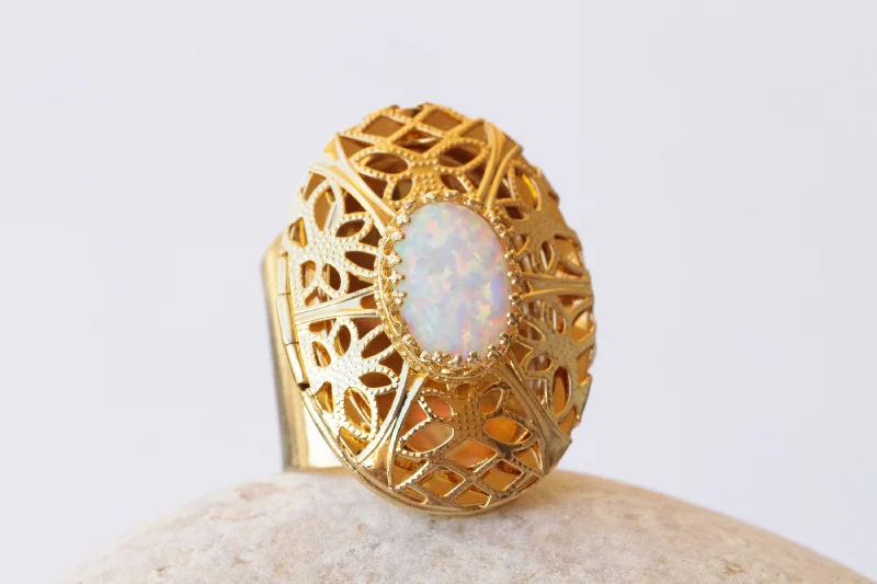 birthstone promise rings for women -Opal Locket Ring