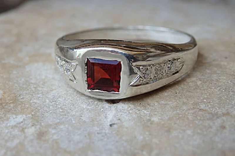 sapphire engagement rings for women -Garnet Signet Ring