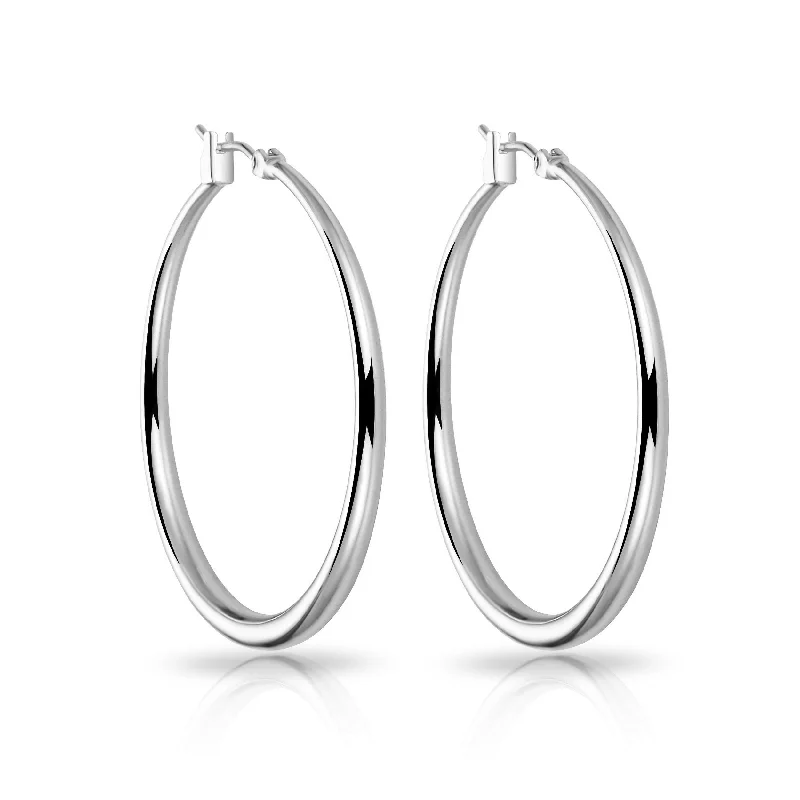 fancy earrings for women -Silver Plated 40mm Hoop Earrings