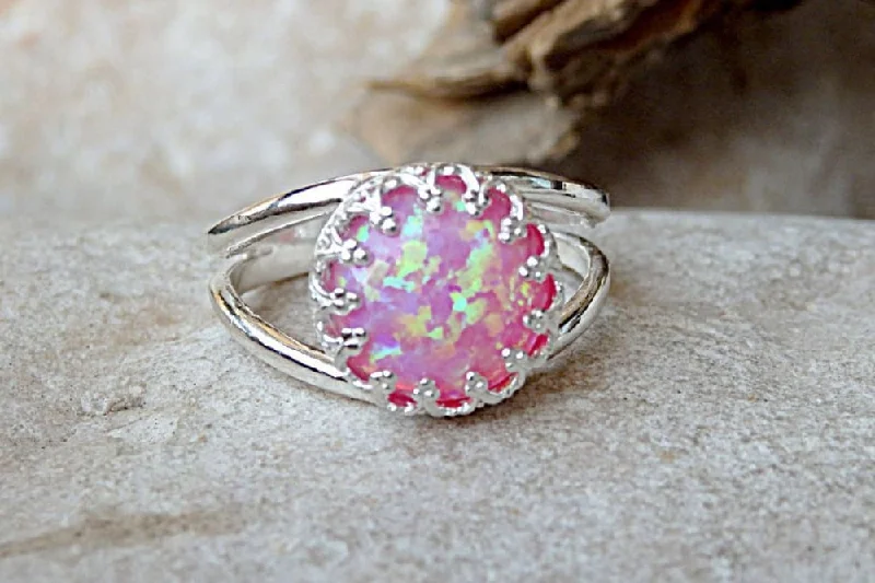 wedding bands for women -Pink Opal Silver Ring