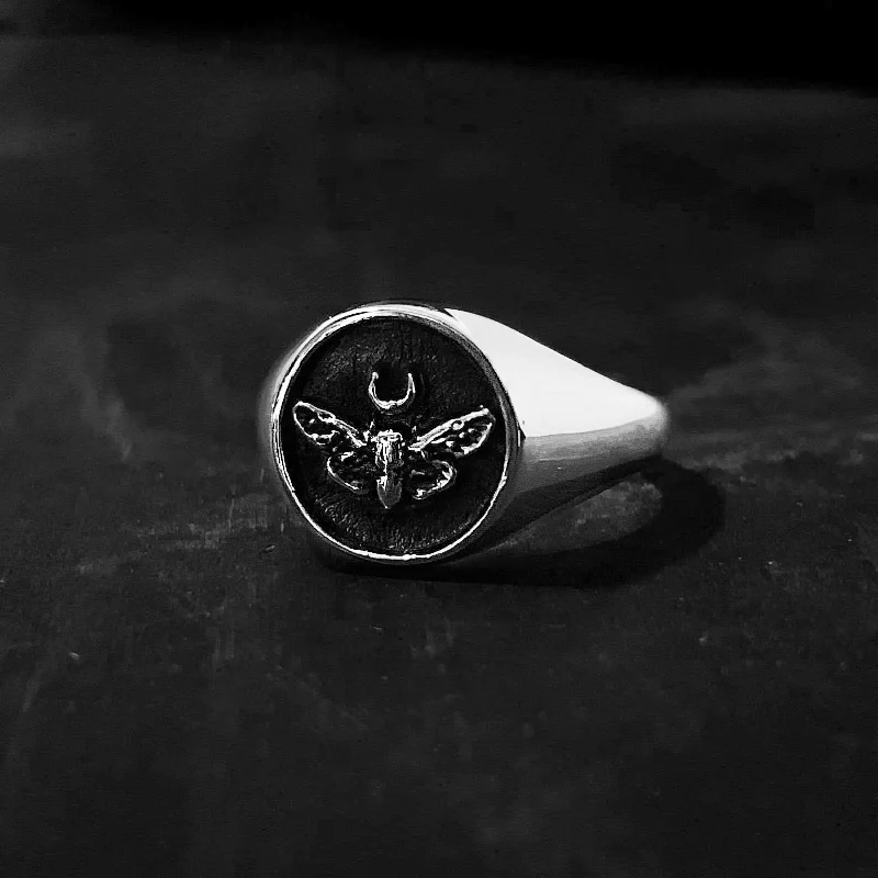 silver chain necklaces for women -Cicada Black Signet Ring