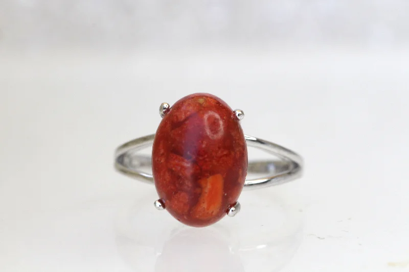 art deco rings for women -Coral silver sterling ring