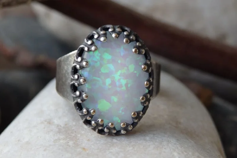 gemstone wedding rings -Opal dark silver Ring