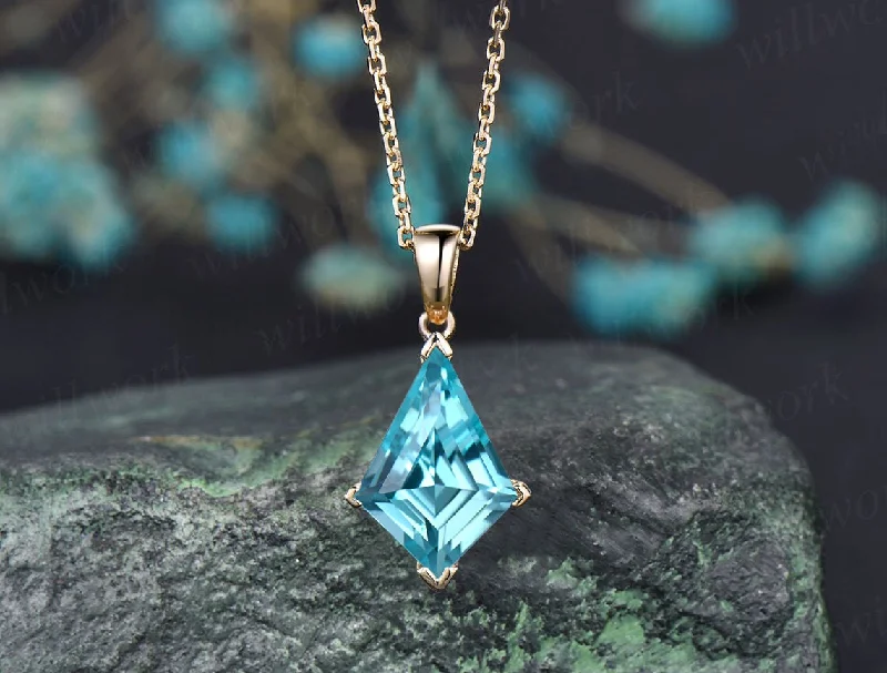 adjustable necklaces for women -Kite Paraiba necklace solid 14k 18k yellow gold vintage unique Personalized pendant women her gemstone anniversary bridal gift mother