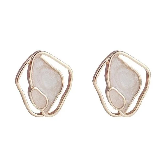 diamond earrings for women -Organic Shaped White Enamel Crystal Invisible Clip On Earrings