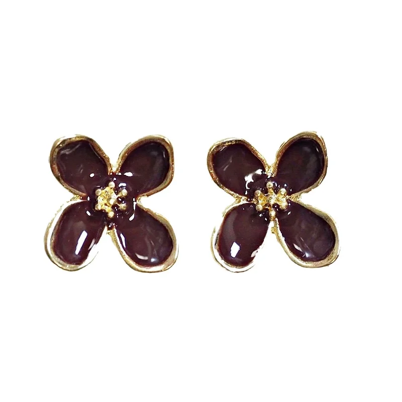 heart-shaped earrings for women -Pretty Purple Flower Invisible Clip On Earrings