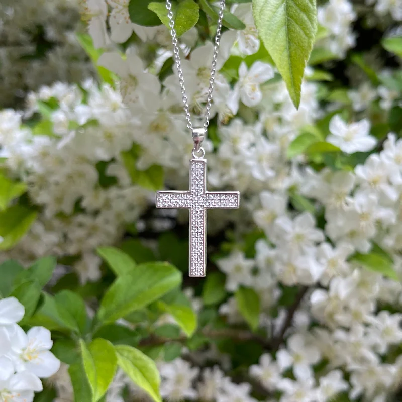 pendant necklaces for women -Micropave Large Cross Necklace