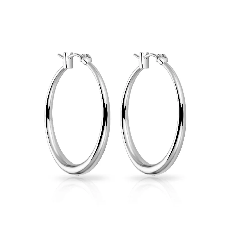 elegant earrings for women -Silver Plated 30mm Hoop Earrings