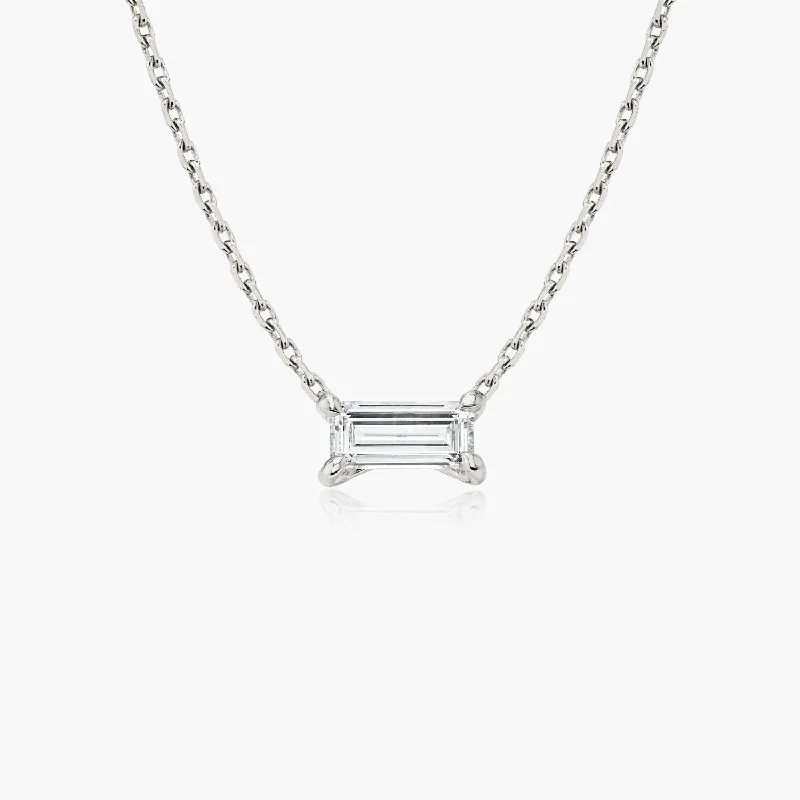 silver charm necklaces for women -Iconic Baguette 14K Whitegold Necklace w. Lab-Grown Diamond