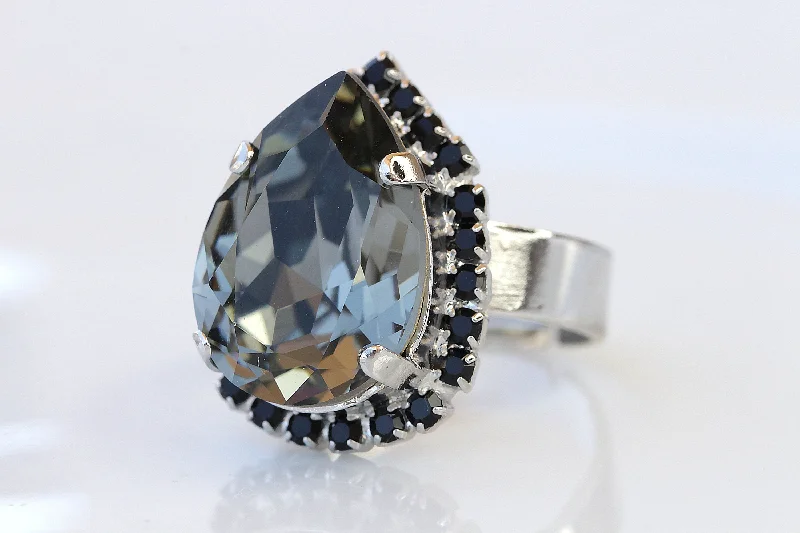 princess-cut engagement rings for women -BLACK GRAY RING