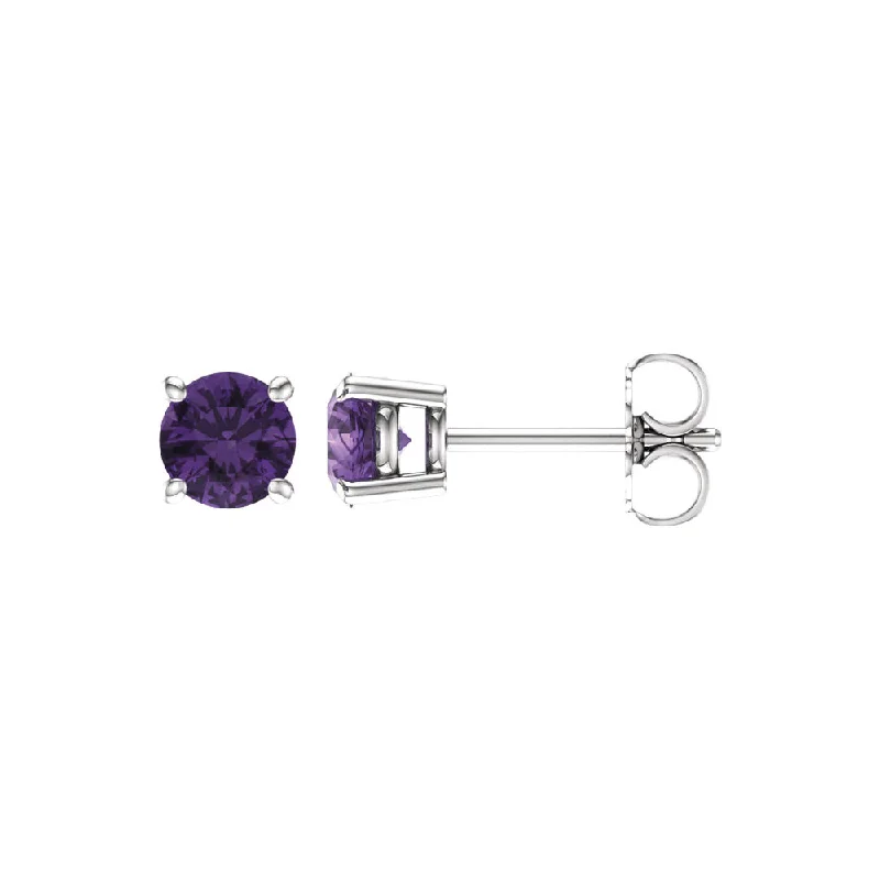 silver hoop earrings for women -5mm Round Amethyst Stud Earrings in 14k White Gold