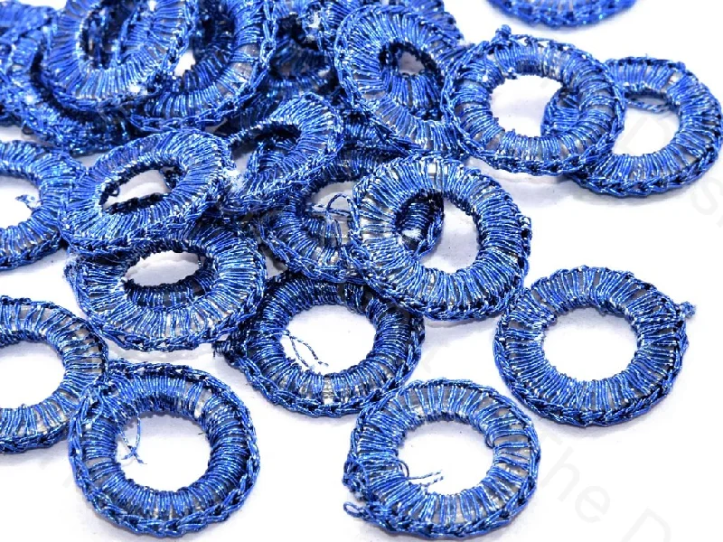 custom promise wedding rings -Blue Small Round Crochet Thread Rings