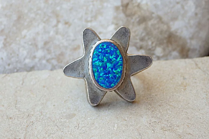 custom diamond rings for women -Opal Flower Ring