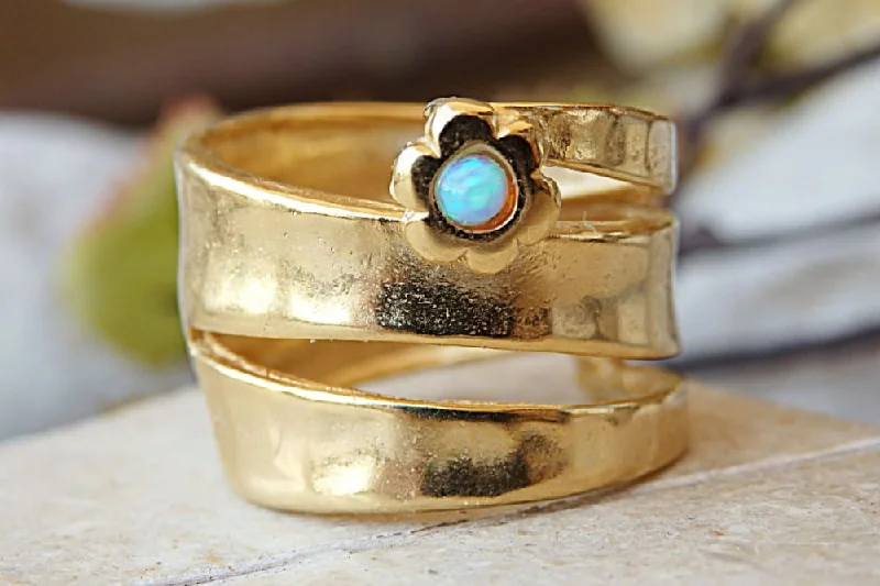 wedding rings for women -Blue opal ring