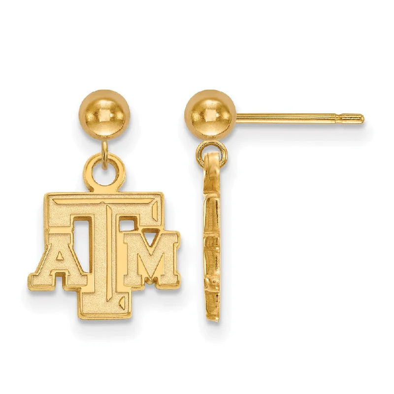 rose gold earrings for women -14k Yellow Gold Texas A&M University Ball Dangle Earrings