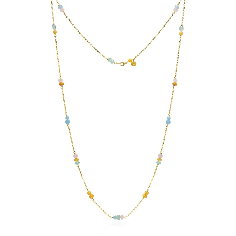 minimalist necklaces for women -Piccolo Melrose 18K Gold Necklace, 74cm, w. Aventurine & Guava quartz