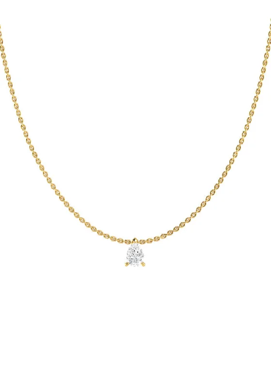 artistic necklaces for women -Solitaire Pear 18K Gold Necklace w. Lab-Grown Diamond