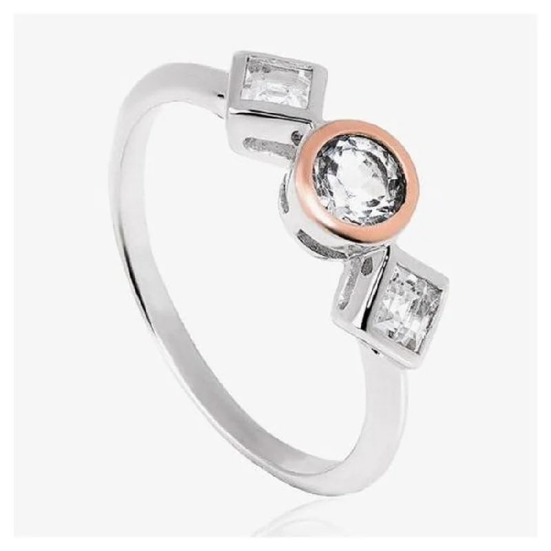 custom diamond rings for women -Silver and 9ct Rose Gold Welsh Royal Anniversary White Topaz Set Ring