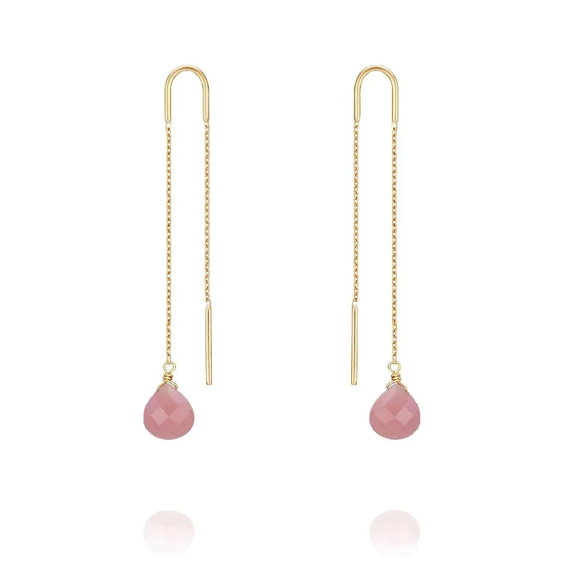 classic stud earrings for women -Drop Threader Earrings Guava Quartz - 18k Gold