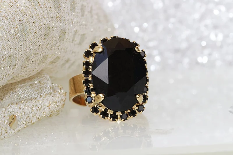 vintage engagement rings for women -BLACK STONE RING