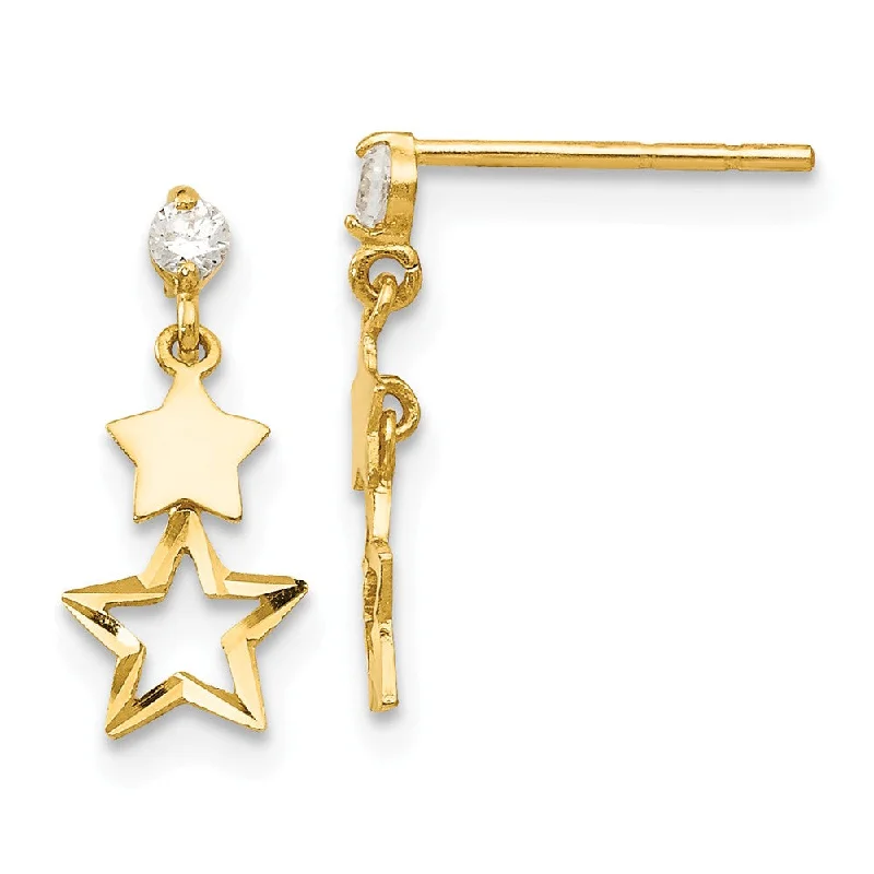 luxury gemstone earrings for women -Kids Cubic Zirconia Double Star Post Dangle Earrings in 14k Gold