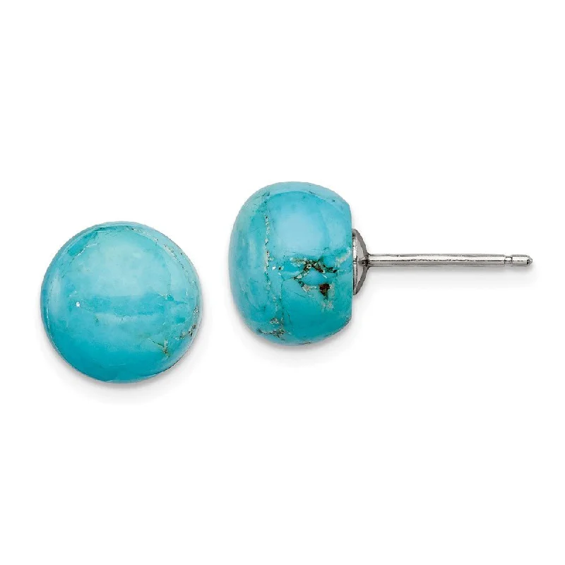 pearl stud earrings for women -10-10.5mm Button Turquoise Sterling Silver Stud Earrings