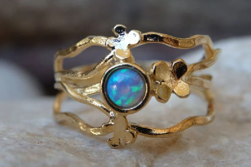 platinum rings for women -Gold Filled Opal Ring