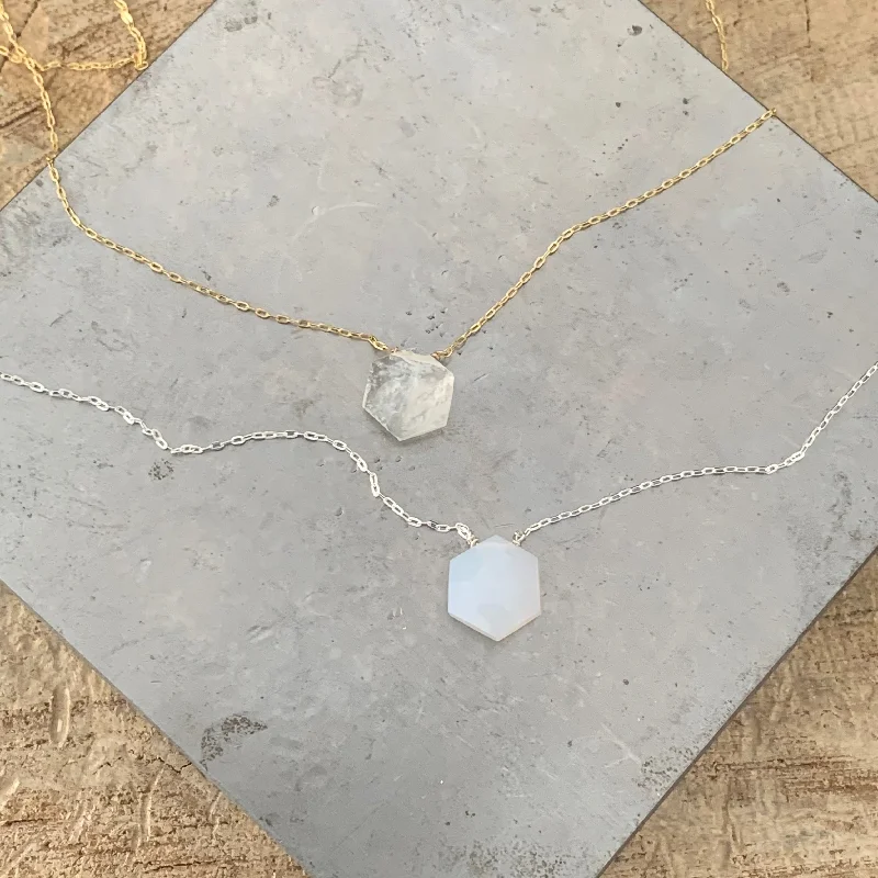 trendy silver necklaces for women -Faceted Hexagon necklace