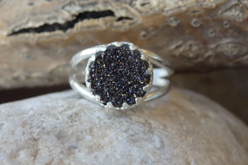 radiant-cut rings for women -Black Druzy Ring